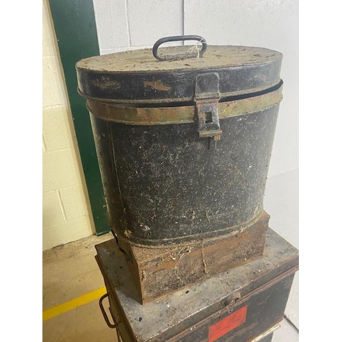 151 - Collection of Antique tin ware boxes comprising of 2 trunks, hat box and a document box