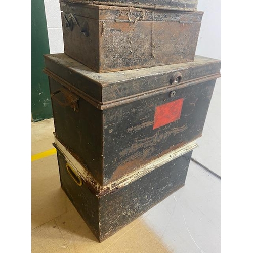 151 - Collection of Antique tin ware boxes comprising of 2 trunks, hat box and a document box