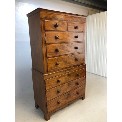 161 - Victorian Chest on Chest, Mahogany tall chest of eight drawers with traditional bun handles and inla... 