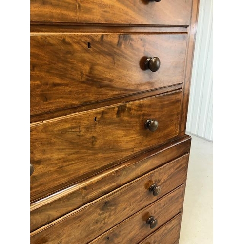 161 - Victorian Chest on Chest, Mahogany tall chest of eight drawers with traditional bun handles and inla... 