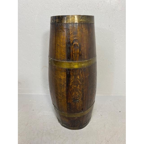 165 - Oak Brass bound barrel shaped stick stand approx 65cm tall