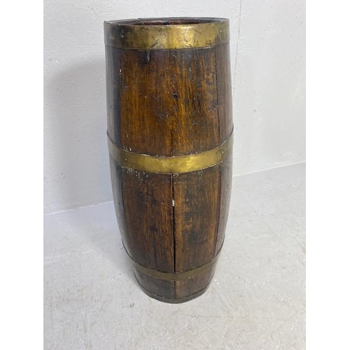 165 - Oak Brass bound barrel shaped stick stand approx 65cm tall