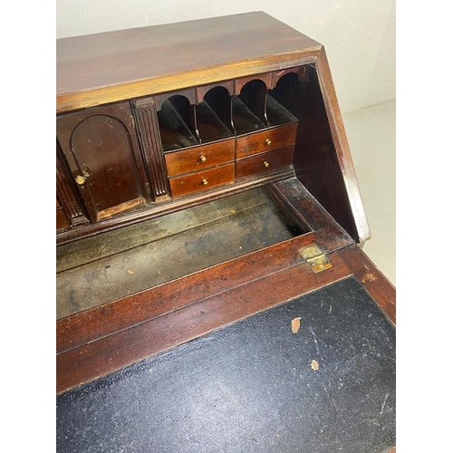 166 - Georgian Mahogany fall front Bureau with four drawers, Hidden compartments and brass fixtures