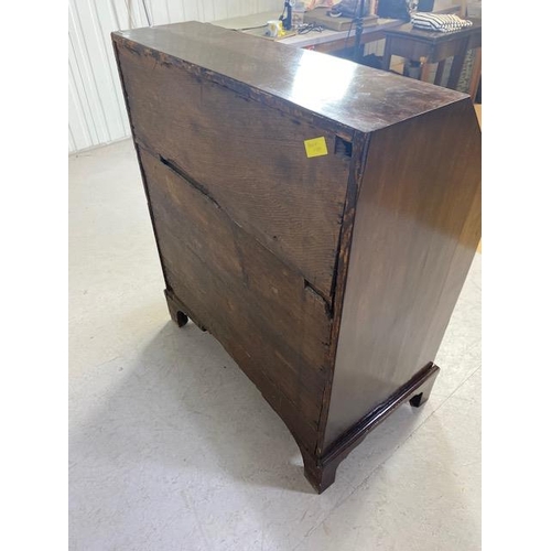 166 - Georgian Mahogany fall front Bureau with four drawers, Hidden compartments and brass fixtures