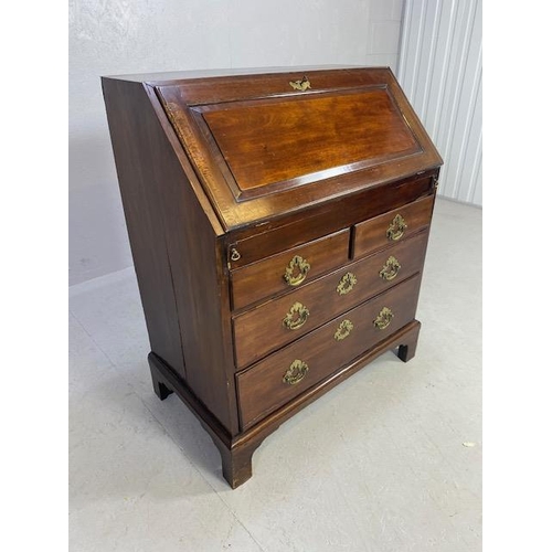 166 - Georgian Mahogany fall front Bureau with four drawers, Hidden compartments and brass fixtures