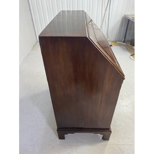 166 - Georgian Mahogany fall front Bureau with four drawers, Hidden compartments and brass fixtures