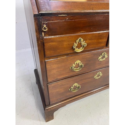 166 - Georgian Mahogany fall front Bureau with four drawers, Hidden compartments and brass fixtures