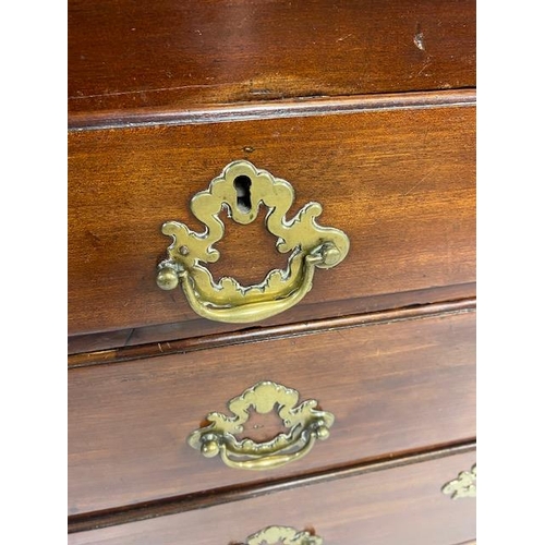 166 - Georgian Mahogany fall front Bureau with four drawers, Hidden compartments and brass fixtures