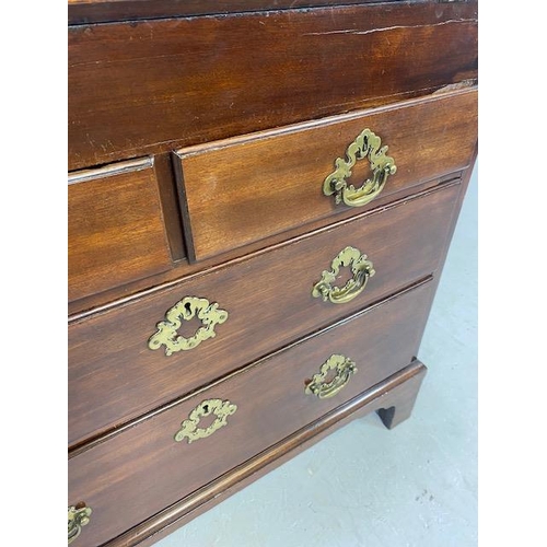 166 - Georgian Mahogany fall front Bureau with four drawers, Hidden compartments and brass fixtures