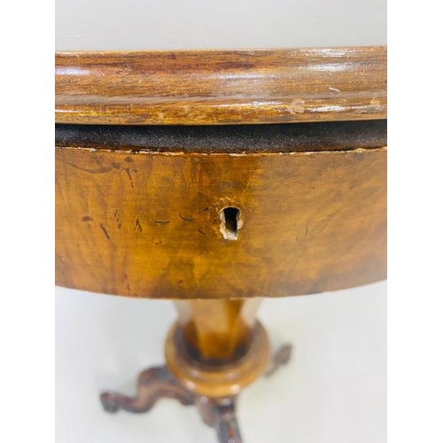 168 - Victorian sewing box on carved tripod legs, top opening to reveal storage compartments approx 71cm t... 