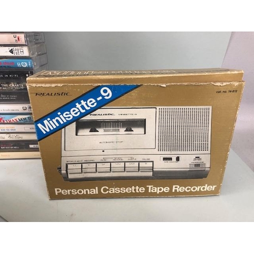 172 - Vintage personal realistic Cassette tape recorder in box with instructions and a collection of over ... 