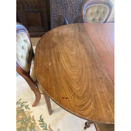 180 - Victorian folding dining table with four Victorian balloon backed chairs with button upholstered sea... 