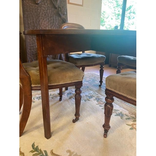 180 - Victorian folding dining table with four Victorian balloon backed chairs with button upholstered sea... 