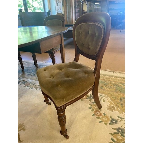 180 - Victorian folding dining table with four Victorian balloon backed chairs with button upholstered sea... 