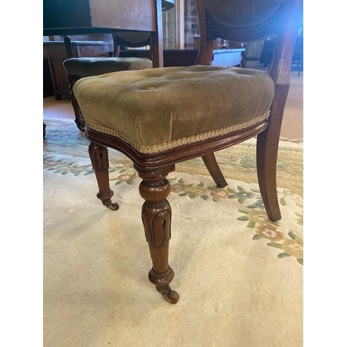 180 - Victorian folding dining table with four Victorian balloon backed chairs with button upholstered sea... 