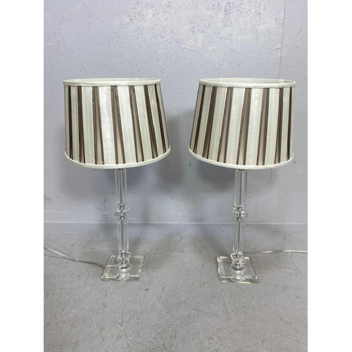 181 - Pair of modern perspex lamp stands and shades approx 61cm tall