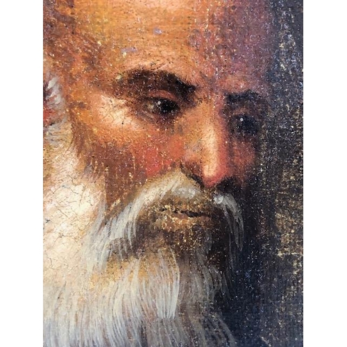 184 - Painting: Oil on canvas stretch onto board of an elderly bearded gentleman. To the reverse there is ... 