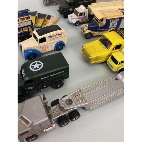 185 - Vintage play worn cars and trucks to include Matchbox, Lesney, Lledo, Corgi, Tankers, Only fools and... 