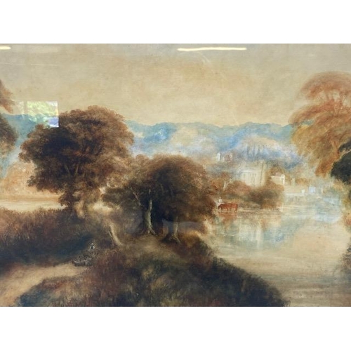 188 - 19th century water colour landscape depicting a country house in woodland with Sheppard and flock of... 