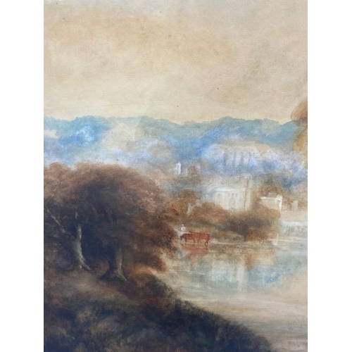 188 - 19th century water colour landscape depicting a country house in woodland with Sheppard and flock of... 