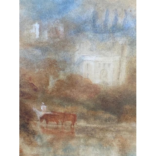 188 - 19th century water colour landscape depicting a country house in woodland with Sheppard and flock of... 