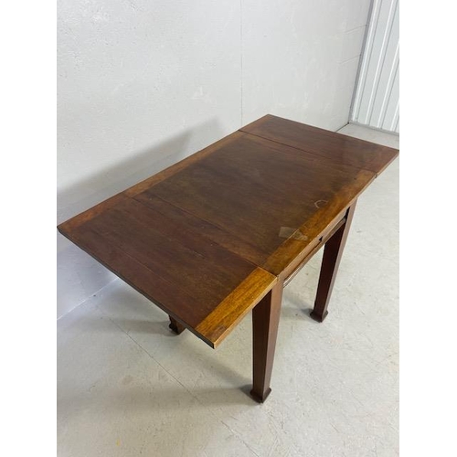 200 - Antique furniture, two draw leaf mahogany work table approximately 60 x 60cm (106cm extended)