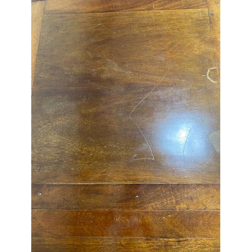 200 - Antique furniture, two draw leaf mahogany work table approximately 60 x 60cm (106cm extended)