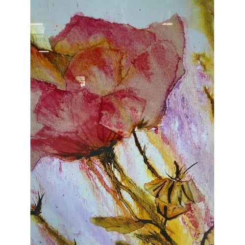 203 - Pictures, Two  studio mixed media Ink paintings of Poppies, framed and glazed , 50 x 50 cm and 39 x ... 