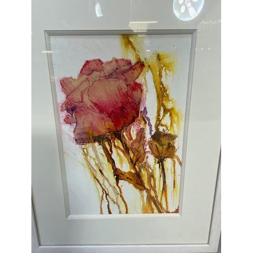 203 - Pictures, Two  studio mixed media Ink paintings of Poppies, framed and glazed , 50 x 50 cm and 39 x ... 