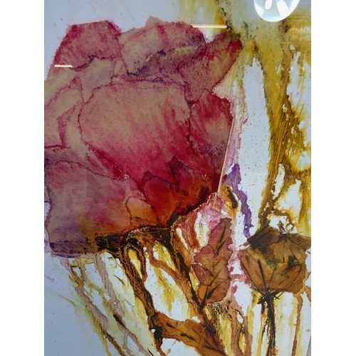 203 - Pictures, Two  studio mixed media Ink paintings of Poppies, framed and glazed , 50 x 50 cm and 39 x ... 