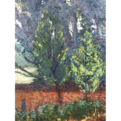 204 - Oil painting on board of a woodland sean signed Proudfoot 33,  approximately 52 x 42 cm total. (Jame... 