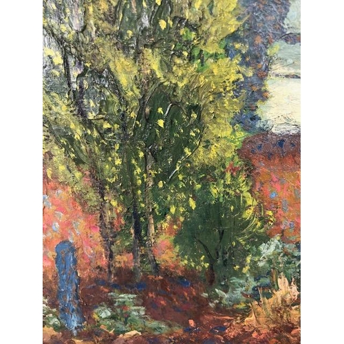 204 - Oil painting on board of a woodland sean signed Proudfoot 33,  approximately 52 x 42 cm total. (Jame... 