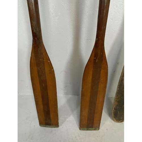 209 - Pair of Vintage decorative Oars approx 216cm tall and one other possibly vintage Canadian canoe padd... 