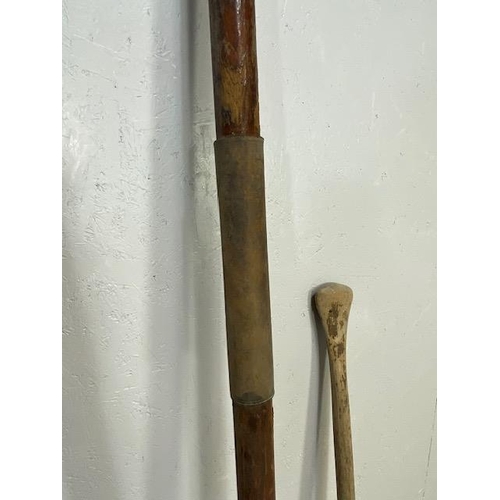 209 - Pair of Vintage decorative Oars approx 216cm tall and one other possibly vintage Canadian canoe padd... 