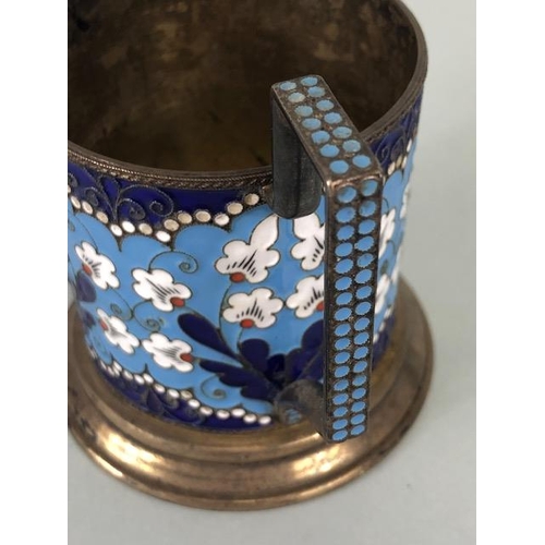 21 - Silver marked 925 cup with all over enamel and cloisonne style floral themed decoration (missing lin... 