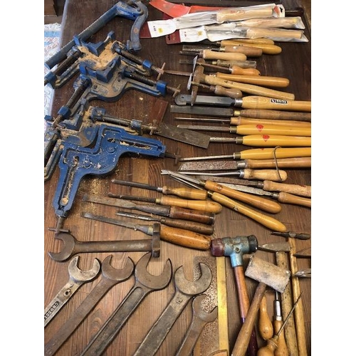 211 - Vintage Tools: A Large collection of tools to include Chisels, Mallets, clamps etc