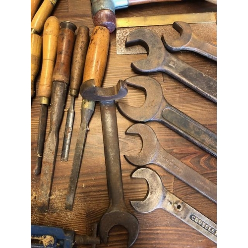 211 - Vintage Tools: A Large collection of tools to include Chisels, Mallets, clamps etc