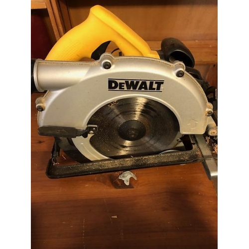 217 - Tools: Power tools to include a Tile cutter, angel Grinder by BOSCH, DeWALT circular saw and a Bench... 