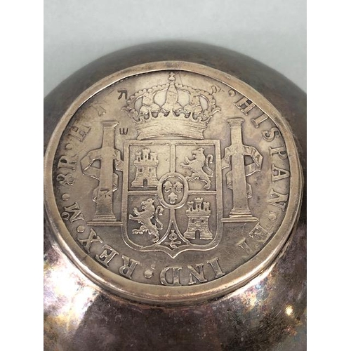 22 - Two silver bowls made from Spanish 8 reales or Pieces of Eight coins also known as Pillar Dollars da... 