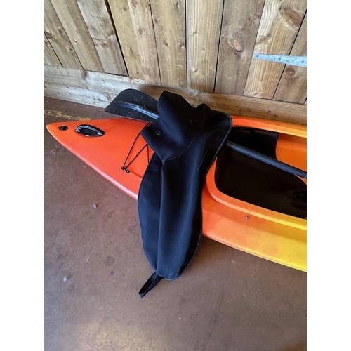 229 - Single person  moulded Kayak with spray deck and paddle