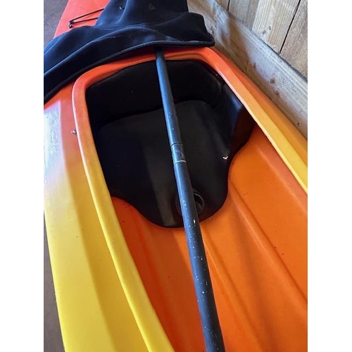 229 - Single person  moulded Kayak with spray deck and paddle