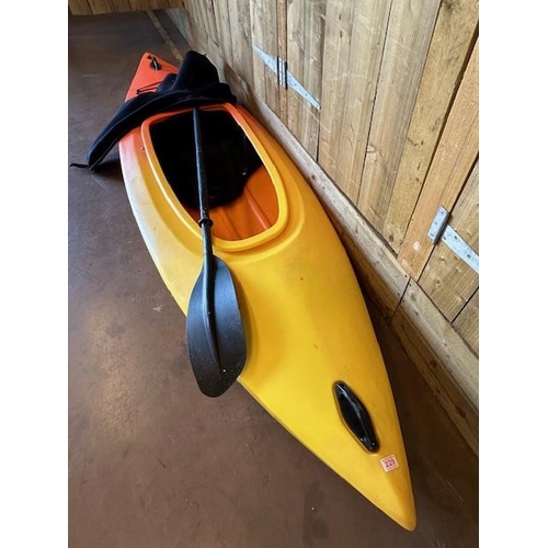 229 - Single person  moulded Kayak with spray deck and paddle