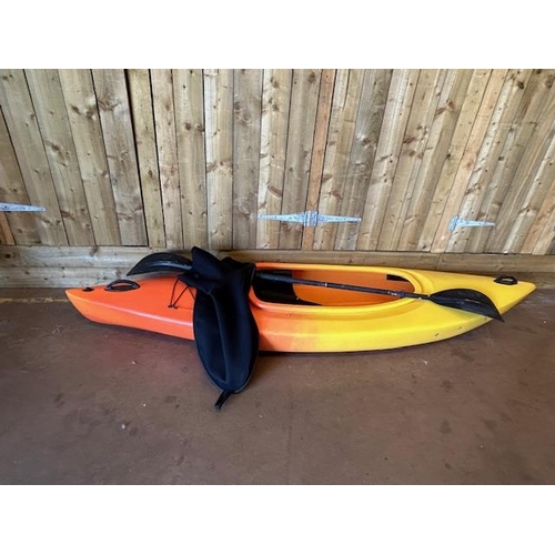 229 - Single person  moulded Kayak with spray deck and paddle