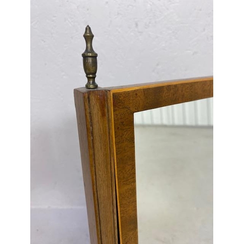 233 - Antique 19th century free standing vanity mirror, inlaid wooden frame with brass urn finials approxi... 