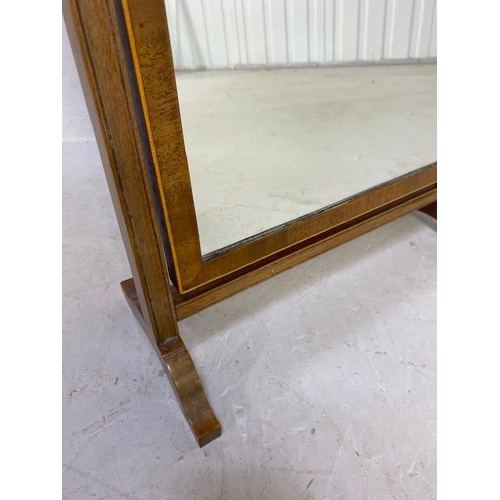 233 - Antique 19th century free standing vanity mirror, inlaid wooden frame with brass urn finials approxi... 