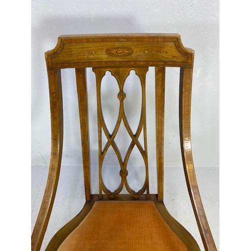 234 - Antique 19t century open work armed side chair, high back delicate slim frame with trefoil padded se... 