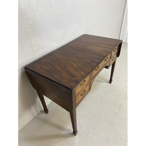 235 - Antique furniture, mahogany side table with 4 drawers and a central cutlery drawer, drop flaps to ea... 