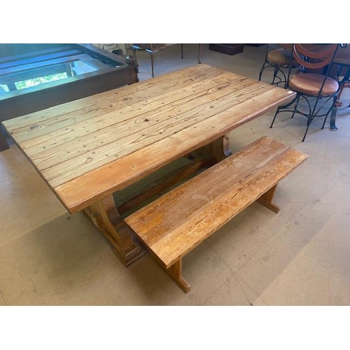 236 - Antique style robust pegged  pine refectory style table approximately 168 x 91 x 76cm    with one pi... 