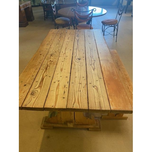 236 - Antique style robust pegged  pine refectory style table approximately 168 x 91 x 76cm    with one pi... 