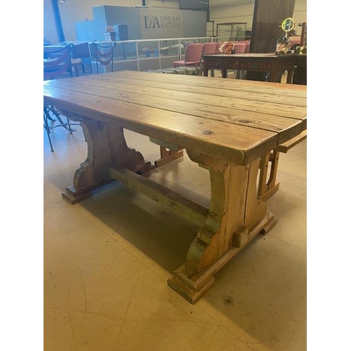 236 - Antique style robust pegged  pine refectory style table approximately 168 x 91 x 76cm    with one pi... 